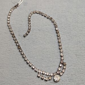 Vintage 60's Silvertone Rhinestone Choker Necklace